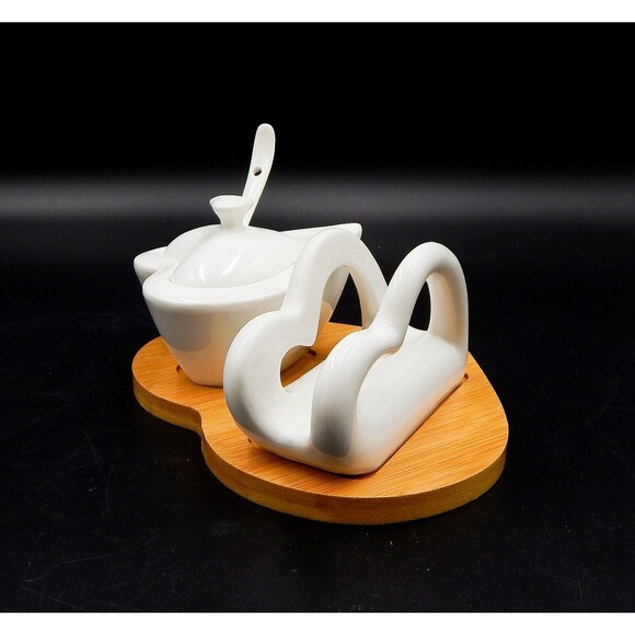 Debora Carlucci Heart Shaped Sugar Holder With Spoon And Napkin Holder With Tray - Picture 1 of 11